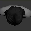 3D Female Character Bust Model With Black Hair Fur Shoulders And Gray Background