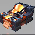 Sci Fi Mechanical Structure With Glowing Red Orange Parts And Platform Base 3d model