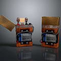 Vintage NOISELL Electronic Devices With Brown Case Metal Antenna And Blue Labels