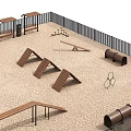 Outdoor Playground Equipment Featuring Sandpit Climbing Structures Tunnels Balance Beams Fencing And Shade Canopies