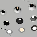 Various Styles Downlights and Spotlights with White Black Frames on Wall
