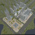 Urban Aerial Planning Design With High-Rise Buildings Plaza Waterbody And Greenery