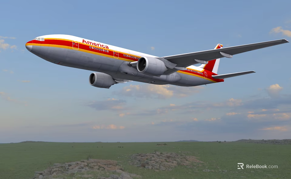 LAMINSA Passenger Airplane Flying in Blue Sky With White Clouds and Green Grass 3d model 