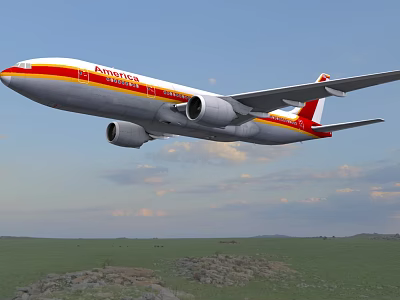 LAMINSA Passenger Airplane Flying in Blue Sky With White Clouds and Green Grass 3d model
