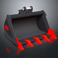 Construction Machinery Bucket With Black Body Red Tines Top Metal Attachment And Reflective Surface