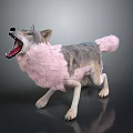 Mythical Fantasy Wolf Character With Pink Fur Roaring In Standing Posture