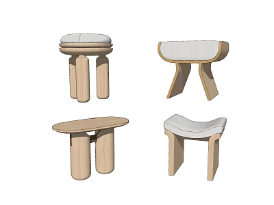 Various Modern Wooden Stools With Curved Seats And Unique Designs 3d model