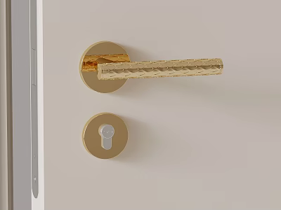 Modern Luxury Golden Door Handle With Textured Design On White Modern Door 3d model