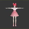 Child Character In Pink Dress With Red Cat Ears White Blouse And Pink Shoes