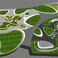 Vibrant Park Landscape Design With Green Lawns Curved Paths Yellow Leaved Trees And Play Structures