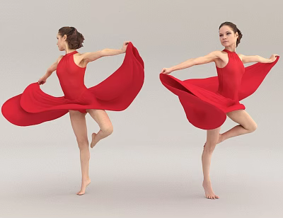 Elegant Dancing Woman In Red Dress With Flowing Skirt And Graceful Pose 3d model