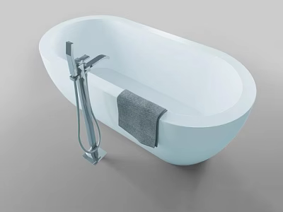 Freestanding White Bathtub With Silver Faucet And Gray Towel On Edge Modern Design 3d model