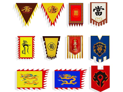 Traditional Chinese Cultural Flags With Chinese Characters Dragon Designs And Decorative Tassels 3d model