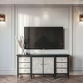 Elegant Modern TV Cabinet In Living Room With Vase Wall Lights And Paneling
