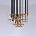 Modern Geometric Chandelier With Golden Cube Frames And Black Hanging Cords In White Room