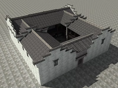 Ancient Chinese Architecture Featuring Gray Tiled Roof Square Courtyard And White Walls 3d model