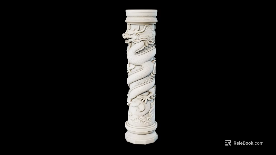 White Stone Pillar With Intricate Dragon Carvings And Traditional Design 3d model 