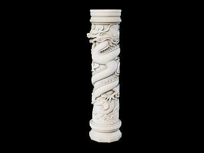 White Stone Pillar With Intricate Dragon Carvings And Traditional Design 3d model