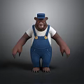 Cartoon Bear Character In Blue Hat White T-Shirt And Blue Overalls With Claws Standing Pose