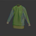 Green High Neck Sweatshirt With White Stitching And Long Sleeves Casual Style