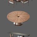 Round Modern Dining Table Set With Wooden Tabletop Radial Wood Grain And Metal Base Chairs
