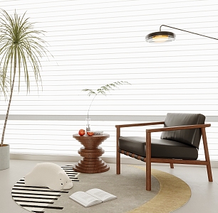 modern leisure chair floor lamp venetian blinds round carpet 3d model