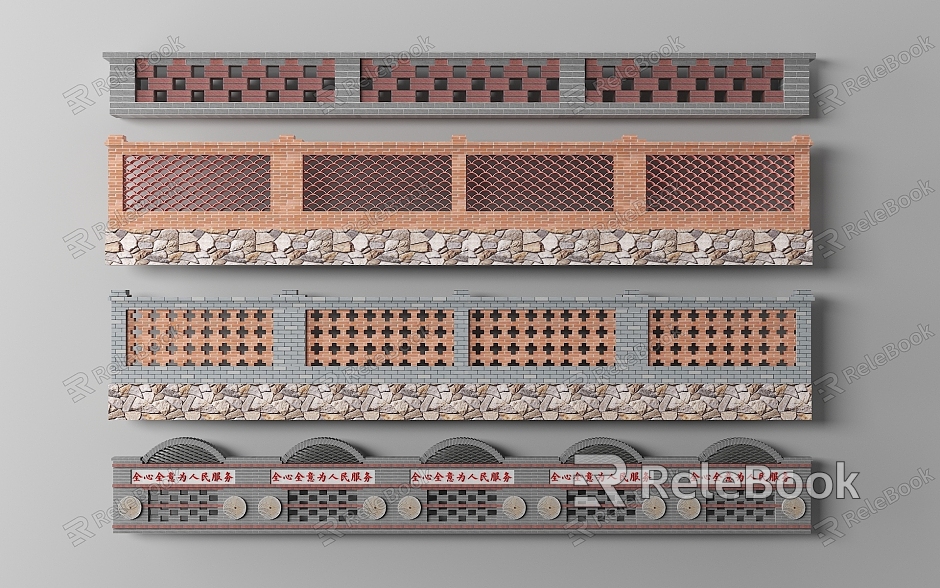 Landscape low wall landscape wall fence model