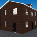 Two Story Brown Wooden House With Multiple Windows Decorative Doors And Trees Under Blue Sky