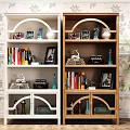 White And Brown Wooden Bookcases With Books Photos And Decorative Items In Home Interior