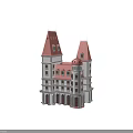 European Style Detached Villa With Red Gabled Roofs White Walls And Arched Windows
