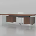 Modern Desk and Chair Set with Wooden Tabletop Glass Legs Wooden Drawers and Metal Chair