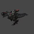 Mechanical Dinosaur Game Movie Character With Metal Armor And Red Glowing Eyes
