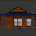 Traditional Japanese Building Model Featuring Blue Roof Wooden Structure And Shoji Doors