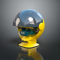 Animated Yellow Game Character With Silver Reflective Dome Head And Green Components 3d model