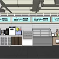 Modern Restaurant Interior With Beverage Station Refrigerated Pastry Display Case And Counter