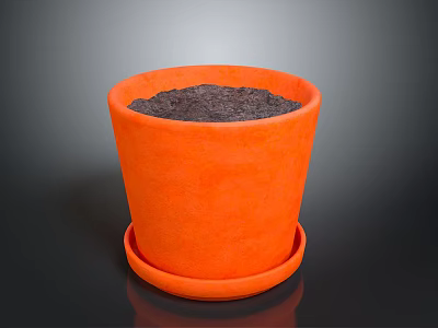 Orange Decorative Flower Pot With Saucer And Soil For Home Living Use 3d model