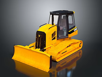 Yellow Tracked Bulldozer Utility Vehicle With Front Blade and Black Cab 3d model
