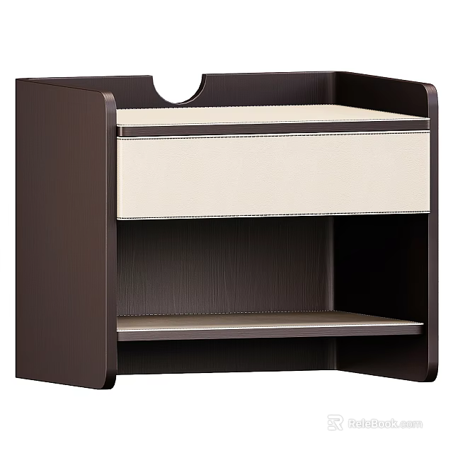 Modern Dark Brown Bedside Table With Beige Stitched Drawer And Lower Shelf 3d model