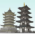 Two Traditional Chinese Multi tiered Pagodas With Curved Roofs And Intricate Architectural Details