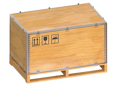 Wooden Storage Crate With Metal Frame Pallet Base And Handling Symbols 3d model