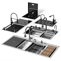 Modern Kitchen Faucets With Stainless Steel Sinks Drainer And Wooden Cutting Board