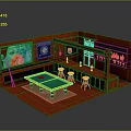 Recreation Room Setup With Pool Table Dartboard And Bar Counter Equipment