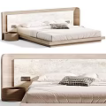 Modern Double Bed With Wooden Frame Marble Texture Headboard Round Nightstand And Color Options