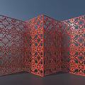 Red Folding Room Divider With Intricate Carved Patterns For Interior Decor 3d model