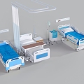 Modern Medical Equipment Hospital Bed Hanging Bottle Treatment Car Slide Curtain 3d model