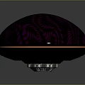 Shiny Metallic Cosmic Spacecraft with Smooth Surface and Orange Ring Floating in Dark Background