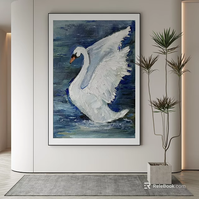 Abstract Swan Painting With Blue Water Background Modern Interior Decor 3d model 