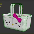 White Plastic Storage Basket With Hello Kitty Design And Pink Bow 3d model