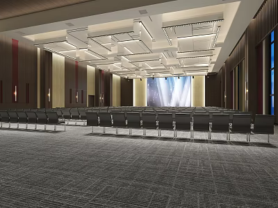 Spacious Modern Conference Room Interior With Neatly Arranged Seats And Large Screen 3d model