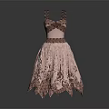 Pink Evening Dress With Intricate Lace Patterns And Flared Skirt Design